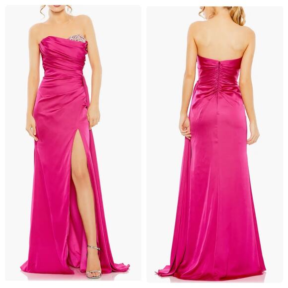 Mac Duggal Women's Magenta Crystal Detail Strapless Sheath Gown Size 2 NWT
